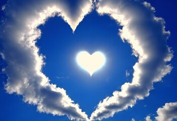 Blue sky with two heart-shaped clouds.