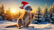 Cute kangaroo wearing Santa hat weather