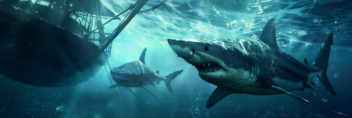 Poster - sharks in the clear sea