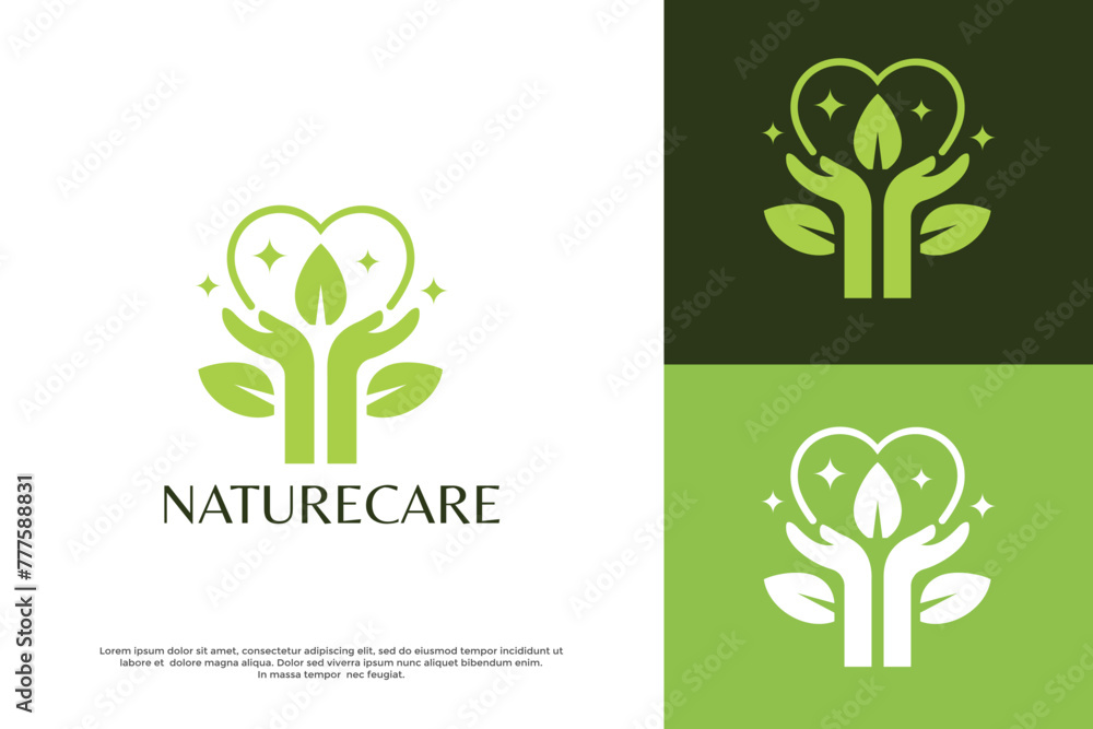 Nature care vector logo template. This design use hands symbol holding ...