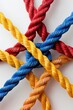 Unity in diversity: Strong teamwork metaphor,ymbolized by diverse ropes interwoven to form a strong connection.