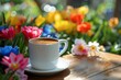 Morning Coffee Amidst Vibrant Spring Flowers