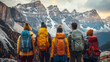 Group of Hikers Standing in Front of Mountain