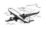 Fototapeta Tematy - Vacation Travel Airplane. Plane in sky drawing Hand drawn sketch