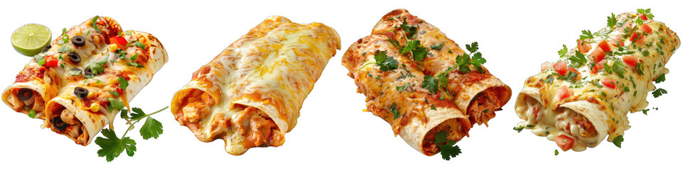 Wall Mural - Chicken Enchiladas Hyperrealistic Highly Detailed Isolated On Transparent Background Png