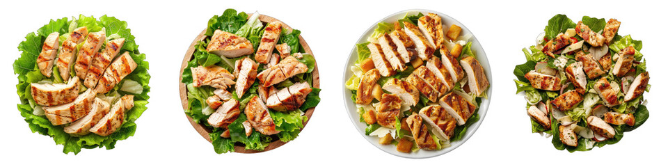 Wall Mural - Chicken Caesar Salad Hyperrealistic Highly Detailed Isolated On Transparent Background Png