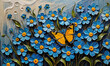 Vibrant Orange Butterfly on Azure Forget-Me-Nots: A Vivid Oil Painting