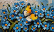 Delicate Beauty: Capturing the Essence of a Butterfly on Forget-Me-Nots in Oils