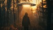 UFO Light Hovering Over Frightened Man