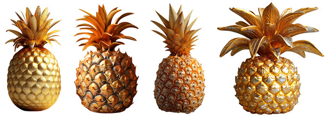 Wall Mural - Golden glitter pineapple set on a transparent background