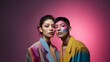 Asian couple in pastel colors, and cubic make up on Spotlight studio