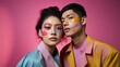 portrait of a couple, wearing vibrant fantasy cubic makeup