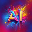 AI wording exploding in colorful paint- Artificial intelligence generative