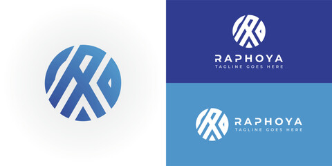 Abstract initial circle letter RA or AR logo in gradient blue color isolated on multiple background colors. The logo is suitable for business and technology company logo design inspiration templates.