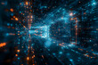 Futuristic digital blockchain technology in blue cyber space