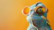 Chameleon wearing sunglasses with different colored lenses