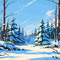 Wall Mural - Winter Wonderland Forest Vector Illustration