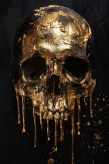 Wall Mural - A skull with gold paint dripping from it