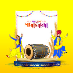 Sticker - Vector illustration of Vaisakhi or Baisakhi festival with podium stage background.