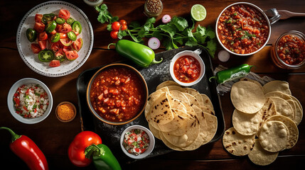 Poster - Flat lay of salsa