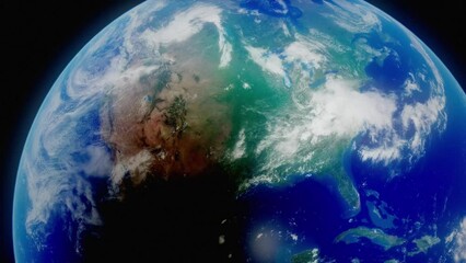 Wall Mural - A 3d planet earth simulation concept, visualizing the April 8th, 2024 solar eclipse across North America, as seen from high in orbit above planet Earth. Stunning 4k animated view of Earth