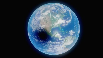 Wall Mural - A beautiful 3d planet earth animation concept, visualizing the April 8th, 2024 solar eclipse, as seen from high in orbit above planet Earth. Stunning 4k animated view of Earth from high in orbit