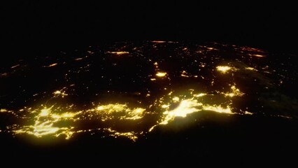 Wall Mural - The West Coast of the United States of America and Mexico, as seen from high above in orbit in a simulated timelapse. Sunrise and sunsets pass in this 4K 3D animation concept, with city lights
