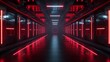 Sci-Fi Dark Corridor with Red Light 3D Rendering