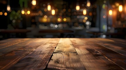 Wall Mural - Wooden table blurred background of restaurant of cafe with bokeh