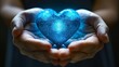 Blue heart shape in hands, representing love as a virtual gift through data visualization