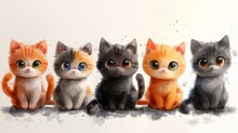 Various Cute Cats In A Modern Set.