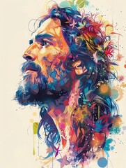 Wall Mural - Illustration of Jesus, colorful, cristianism