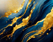 Luxury background with navy blue ink waves and gold