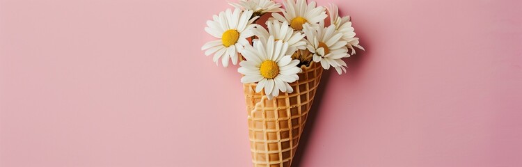 Canvas Print - beautiful small bouquet of daisies in an ice cream cone isolated on solid background