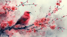 The Background Features Birds And Flowers.