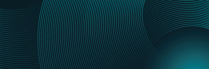 Abstract blue glowing geometric lines on dark blue background. Modern shiny blue circle lines pattern