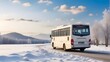 The bus in wintertime that has copy space