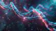 A 3D illustration depicts a glowing blue DNA helix with light particles.