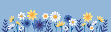 Noise Grain Blooming Flower Plants Set Over Blue Background