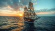 A medieval sailing ship at sea