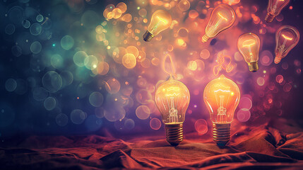 Bright Idea: Light bulb shining against a bulb background