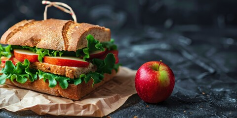 Wall Mural - Fresh Sandwich With Lettuce, Tomato, Cheese, and Apple