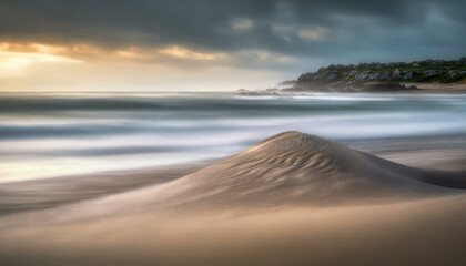 Wall Mural - a close-up shot of sand, softly blurred to evoke a sense of peaceful solitude amidst the coastal landscape