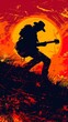 © Xyeppup - Vector art of a guitarist in silhouette against a fiery sunset, the soul of music captured visually