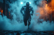 Athlete powering through a high-intensity workout under dramatic lighting