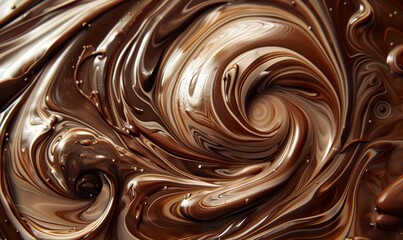 Wall Mural - Close-up of dark and milk chocolate swirls in liquid indulgence. Delicious chocolate swirled into creamy perfection.