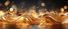 Abstract Gold Background With Bokeh Defocused Lights.