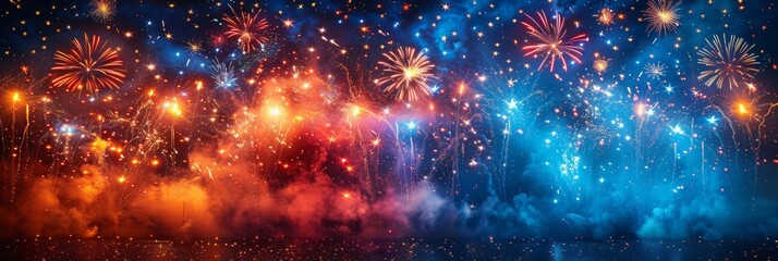 4th of July, Independence Day banner, Fireworks and Stars, AI Generated, copy space