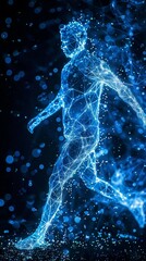 Wall Mural - blue digital soccer player with glowing data , artificial intelligence into athlete performance analysis and training, enhancing player skills, strategy, and overall team performance.
