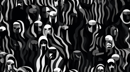 black and white geometric pattern, repetitive tile background, naive and ethnic art inspiration.